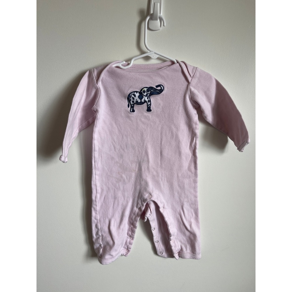 Pink Long Sleeve Elephant Embroidered Cotton Romper 24M